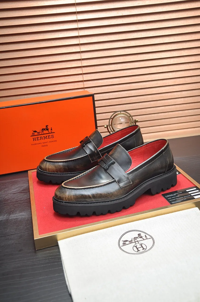 Men's Men's Shoes💰560💶[[HERMES]] (High-end Niuli) New 🍀 HERMES - top version of Ferragamo's classic casual leather shoes! Made of imported original cowhide, the inner top layer is comfortable cowhide lining! Original wear-resistant rubber outsole! High quality products! Code number 38-45 (45 customized)
